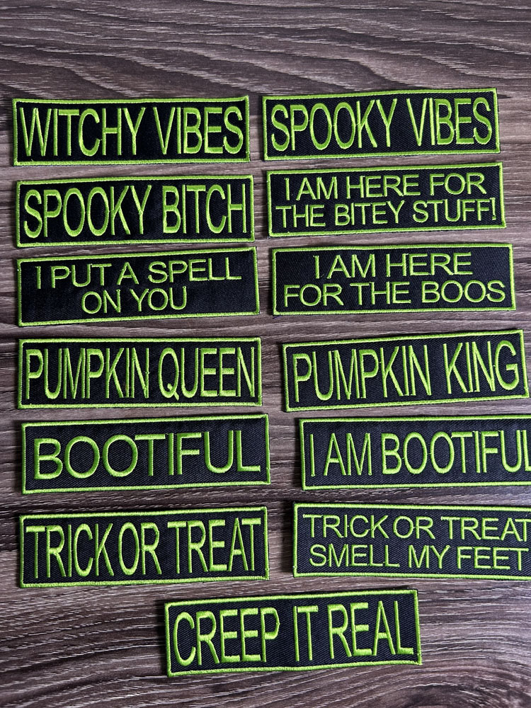 Spooky Vibes Halloween Iron On Patches - 14 Unique Designs for Costumes & Crafts 5in by 1.4in - Image 7